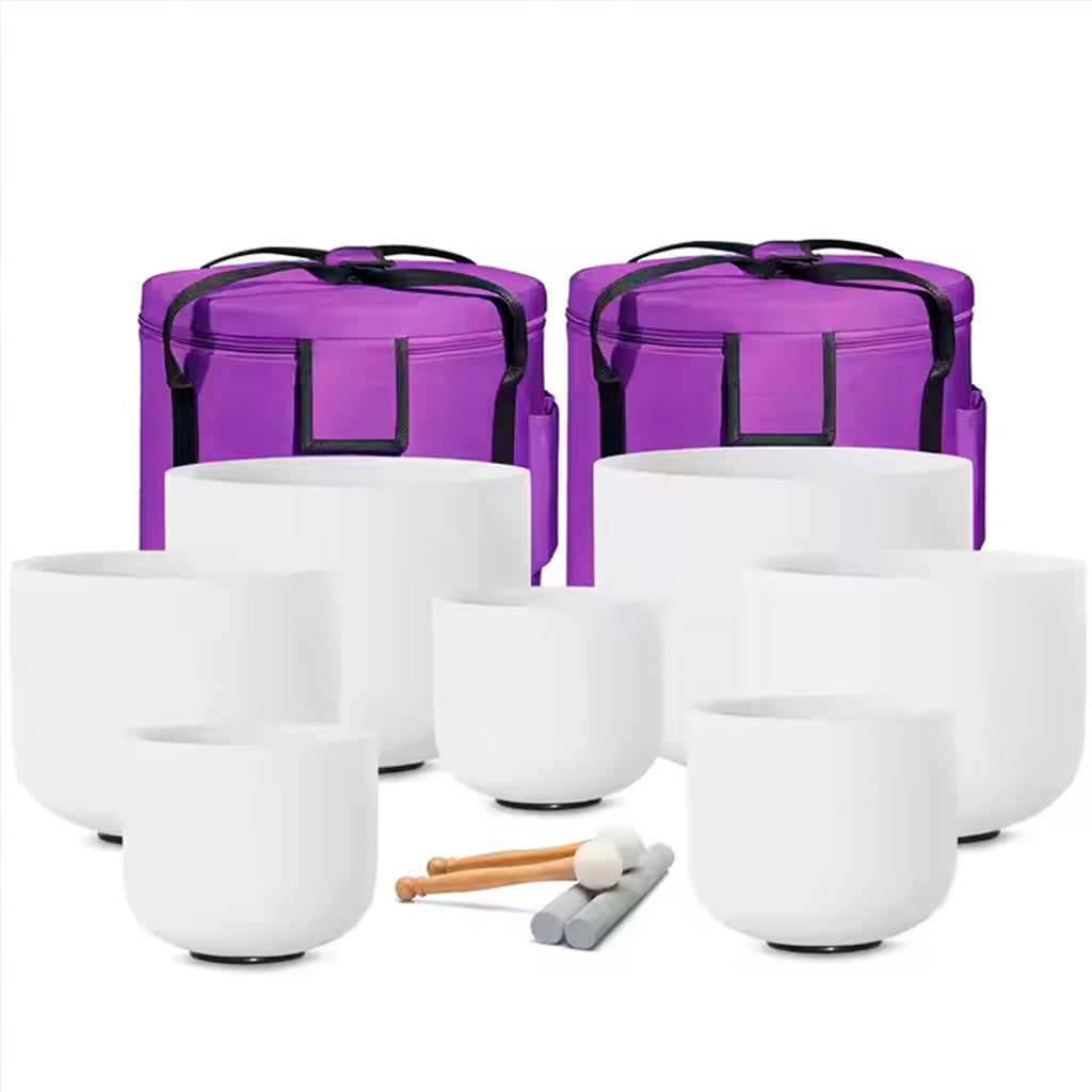 SET DE 7 CUENCOS DE CUARZO BLANCO- 7 CHAKRAS (RESERVA)