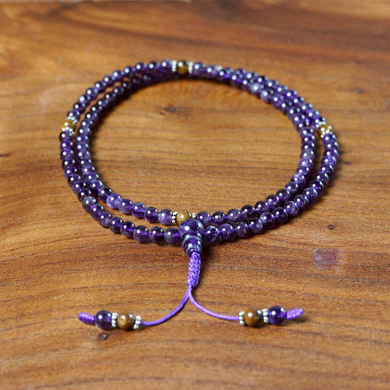 JAPA MALA 108 CUENTAS AMATISTA Y OJO DE TIGRE + DETALLE ZINC
