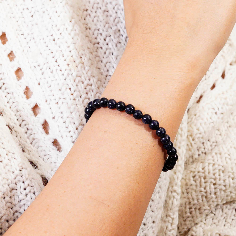 PULSERA ELÁSTICA OBSIDIANA DORADO (6 MM)