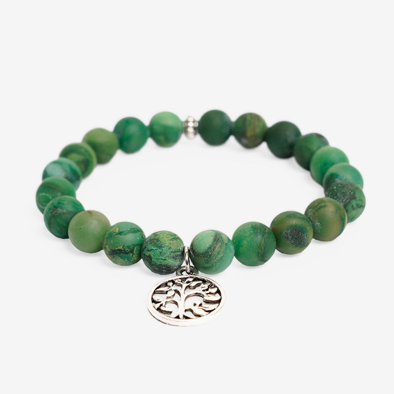 PULSERA ELÁSTICA JADE AFRICANO MATE (8 MM) + DETALLE DE PLATA 925 Y ZINC