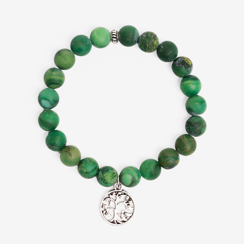 PULSERA ELÁSTICA JADE AFRICANO MATE (8 MM) + DETALLE DE PLATA 925 Y ZINC