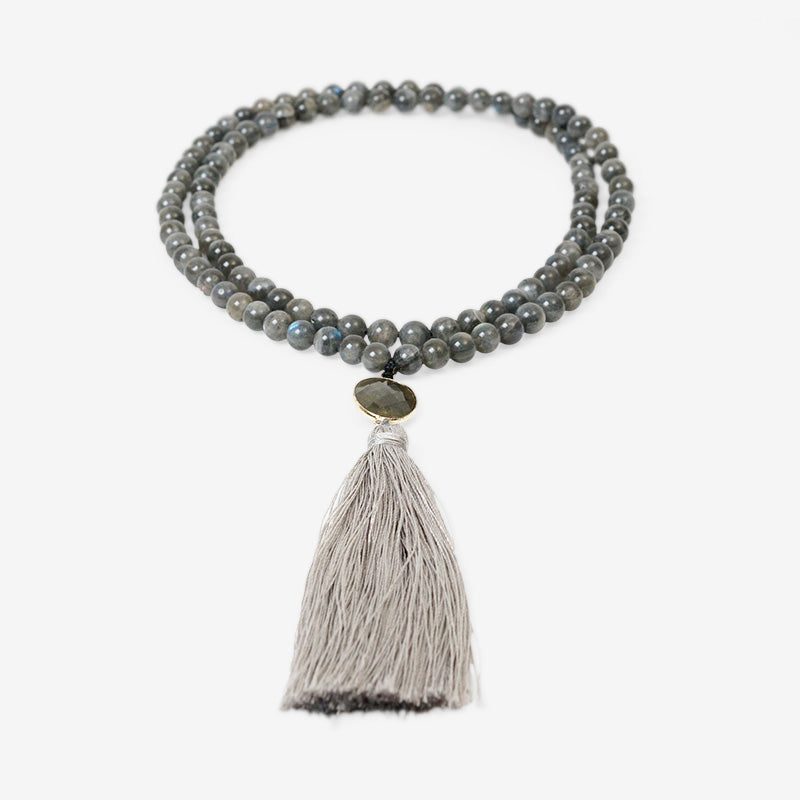 JAPA MALA 108 CUENTAS LABRADORITA + PIEDRA LABRADORITA