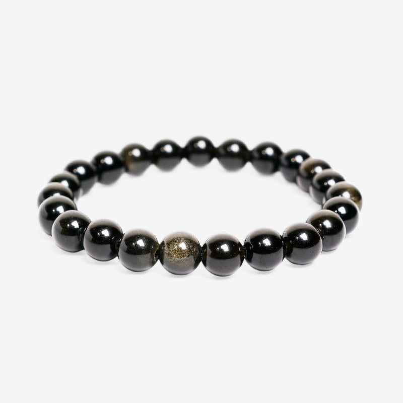 PULSERA ELÁSTICA OBSIDIANA DORADA (8 MM)