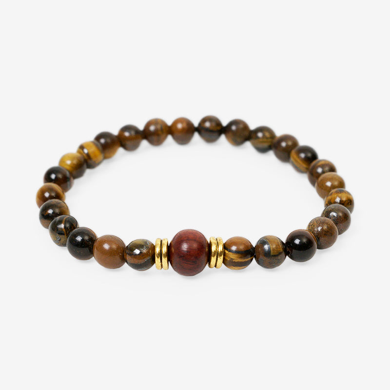 PULSERA ELÁSTICA OJO DE TIGRE Y PALO DE ROSA (6 MM)