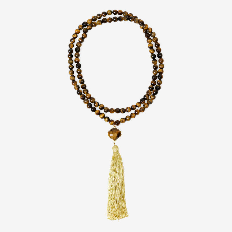 JAPA MALA 108 CUENTAS OJO DE TIGRE CAFÉ + PIEDRA OJO DE TIGRE