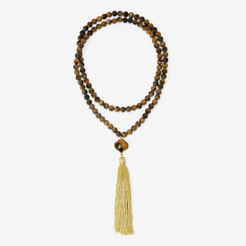 JAPA MALA 108 CUENTAS OJO DE TIGRE CAFÉ MATE + PIEDRA OJO DE TIGRE