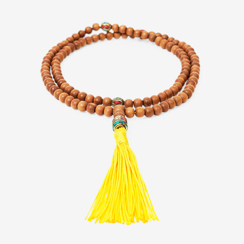 JAPA MALA 108 CUENTAS MADERA DE SÁNDALO Y CUENTAS DE COLOR