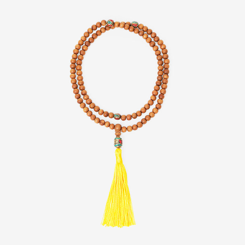 JAPA MALA 108 CUENTAS MADERA DE SÁNDALO Y CUENTAS DE COLOR