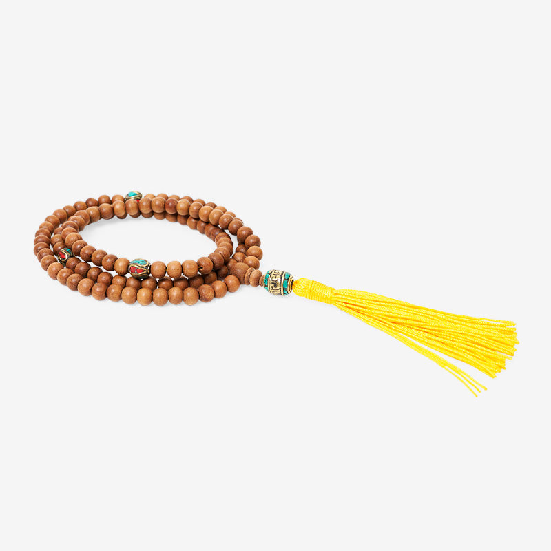 JAPA MALA 108 CUENTAS MADERA DE SÁNDALO Y CUENTAS DE COLOR