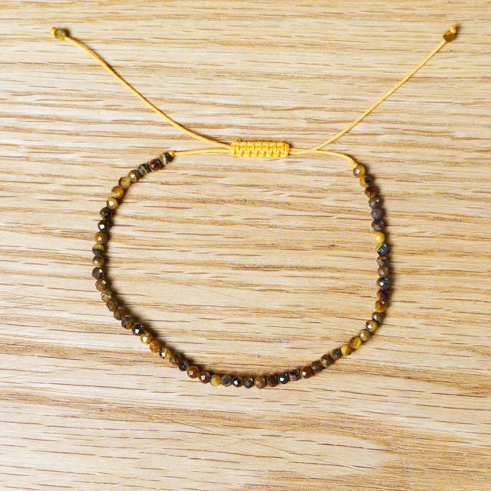 PULSERA AJUSTABLE OJO DE TIGRE FACETADA (3 MM)