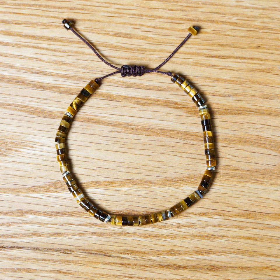 PULSERA AJUSTABLE MIYUKI OJO DE TIGRE + HEMATITA (2X6 MM)