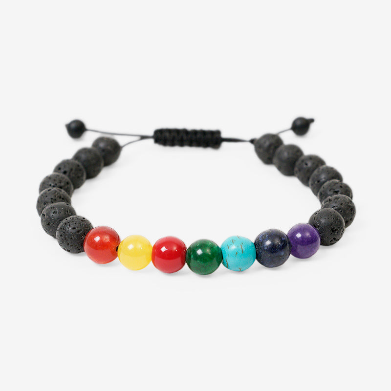 PULSERA AJUSTABLE PIEDRA VOLCÁNICA + 7 CHAKRAS (8 MM)