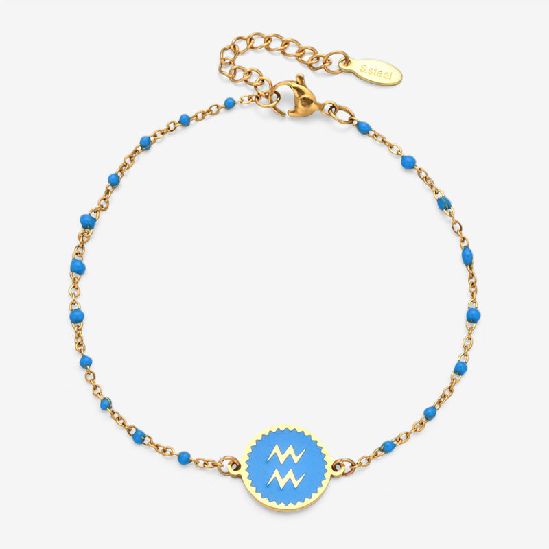 PULSERA ZODIACO AJUSTABLE ACERO INOXIDABLE BAÑADO EN ORO 18K 