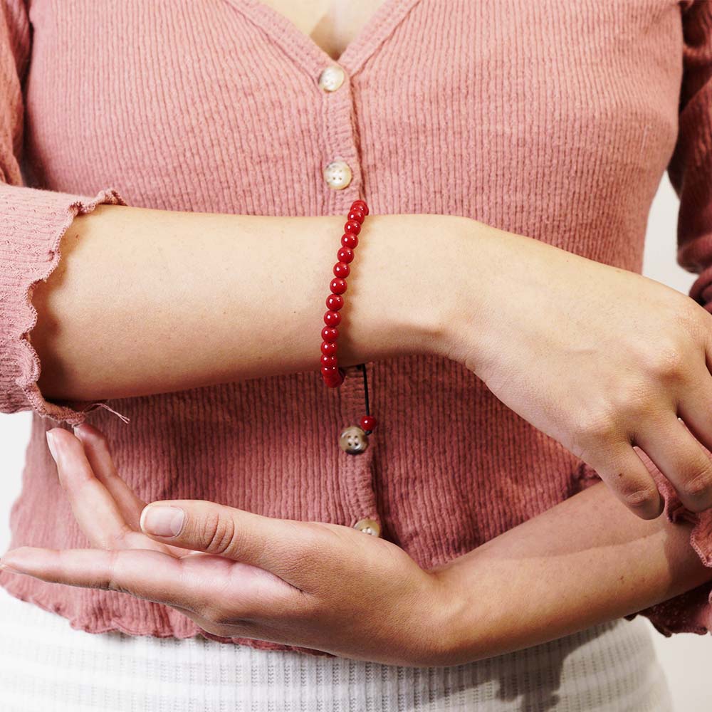 PULSERA AJUSTABLE CORAL ROJO (6 MM)