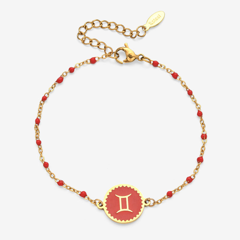 PULSERA ZODIACO AJUSTABLE ACERO INOXIDABLE BAÑADO EN ORO 18K 