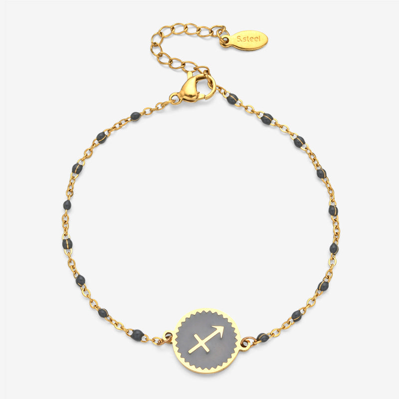 PULSERA ZODIACO AJUSTABLE ACERO INOXIDABLE BAÑADO EN ORO 18K 