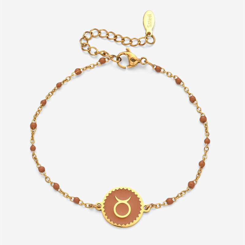 PULSERA ZODIACO AJUSTABLE ACERO INOXIDABLE BAÑADO EN ORO 18K 