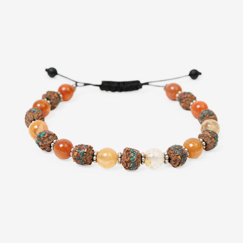 PULSERA AJUSTABLE SEMILLA DE RUDRAKSHA Y CORNALINA (8 MM)